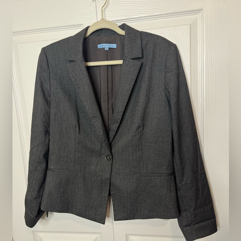 Antonio Melani Melissa Women's Blazer Gray Size 14 One Button‎ Jacket